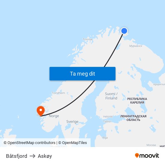 Båtsfjord to Askøy map
