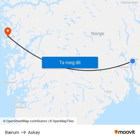 Bærum to Askøy map