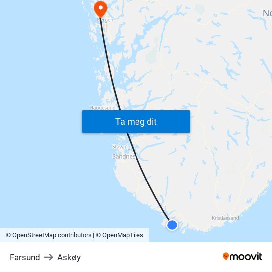 Farsund to Askøy map