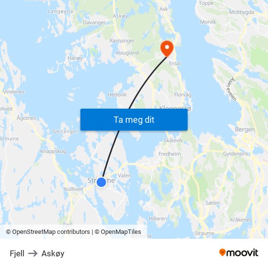 Fjell to Askøy map