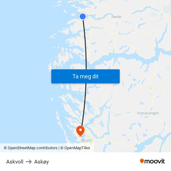 Askvoll to Askøy map
