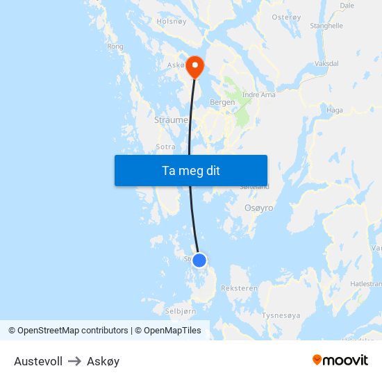 Austevoll to Askøy map