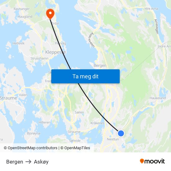 Bergen to Askøy map