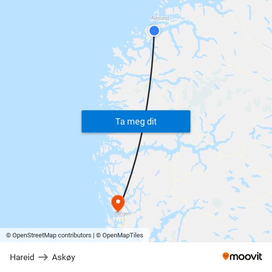 Hareid to Askøy map