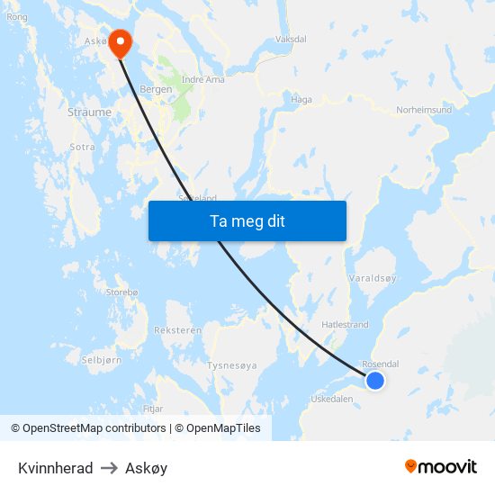 Kvinnherad to Askøy map