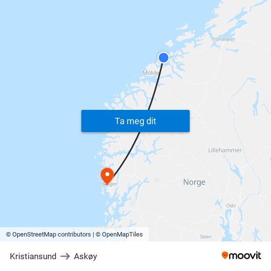 Kristiansund to Askøy map