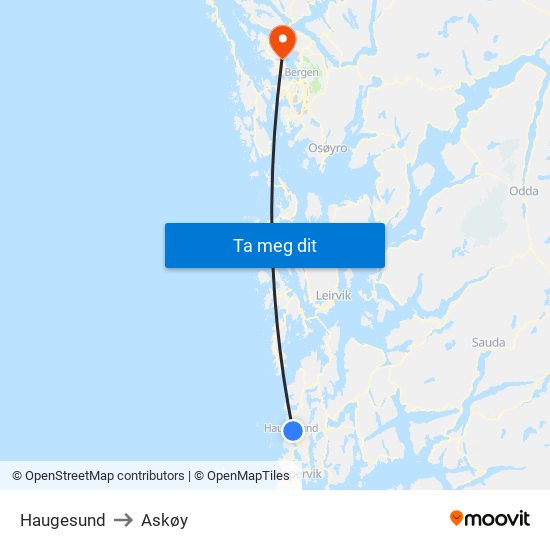 Haugesund to Askøy map