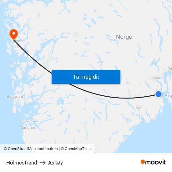 Holmestrand to Askøy map