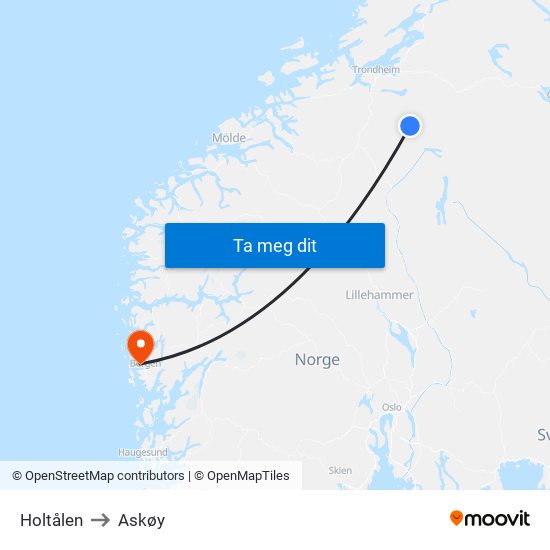 Holtålen to Askøy map