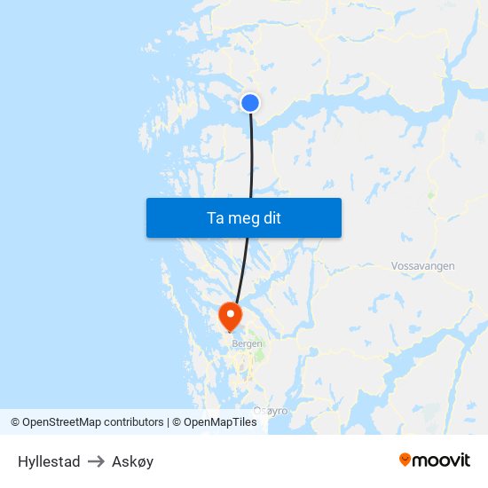 Hyllestad to Askøy map