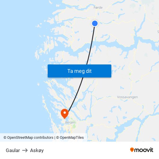 Gaular to Askøy map