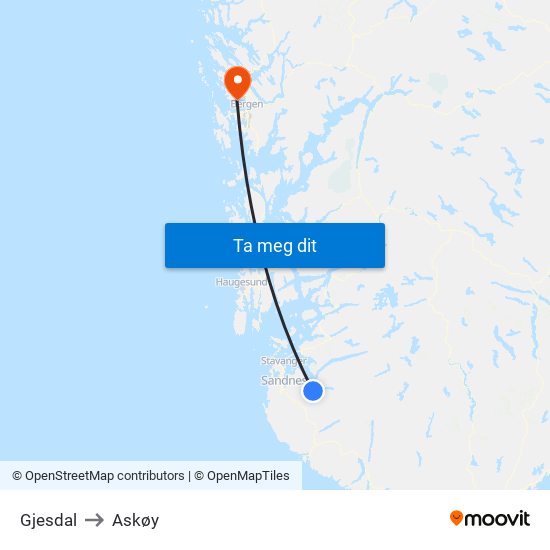 Gjesdal to Askøy map