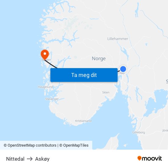Nittedal to Askøy map