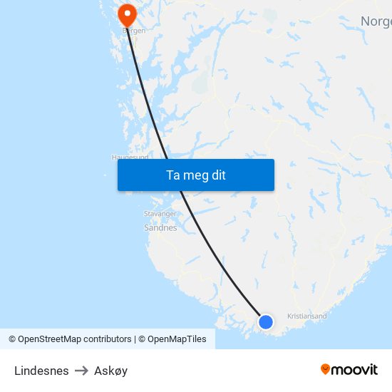 Lindesnes to Askøy map