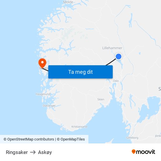 Ringsaker to Askøy map