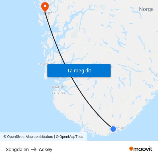 Songdalen to Askøy map