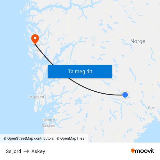 Seljord to Askøy map