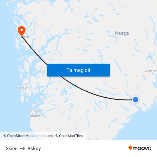 Skien to Askøy map