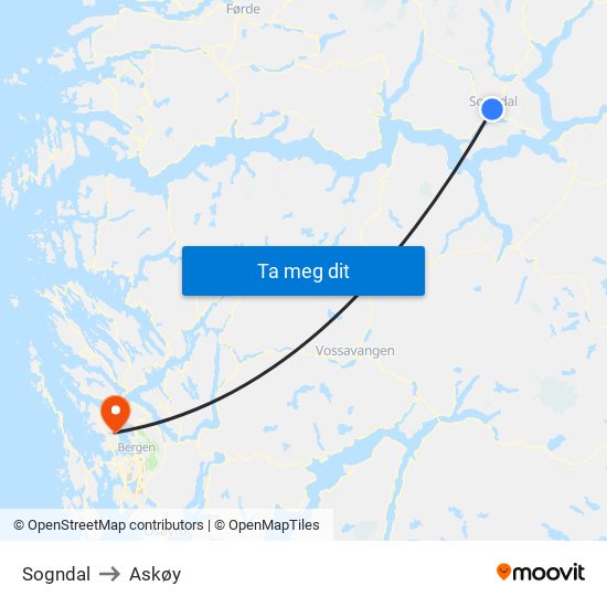 Sogndal to Askøy map