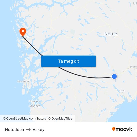 Notodden to Askøy map