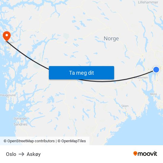 Oslo to Askøy map