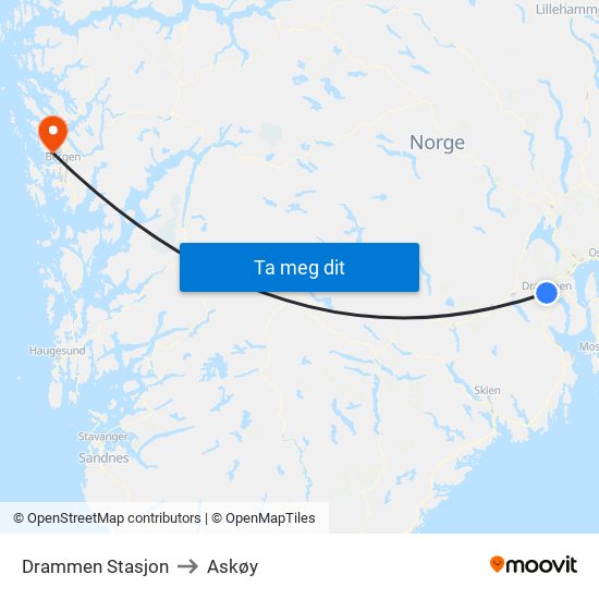 Drammen Stasjon to Askøy map