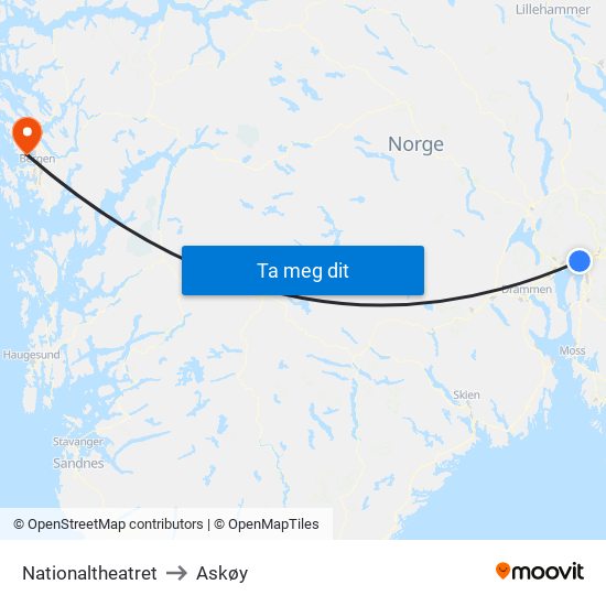 Nationaltheatret to Askøy map