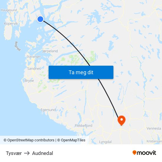 Tysvær to Audnedal map