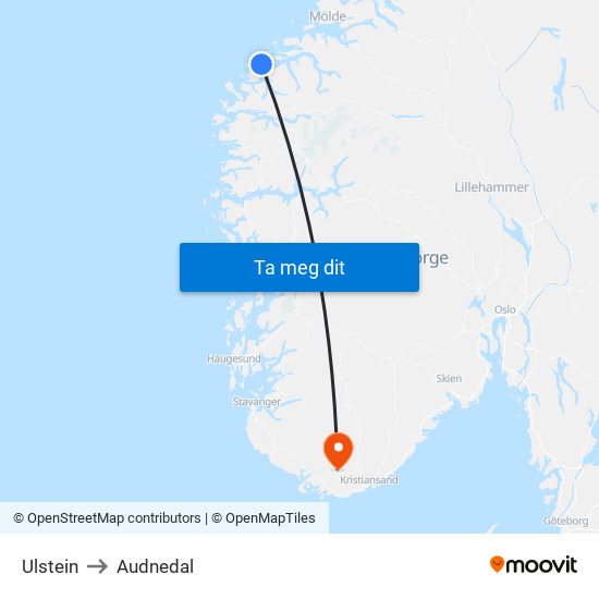 Ulstein to Audnedal map