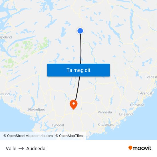 Valle to Audnedal map