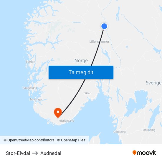 Stor-Elvdal to Audnedal map