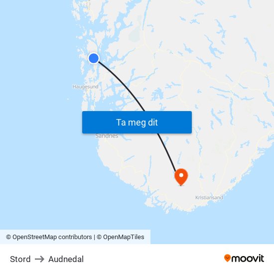 Stord to Audnedal map