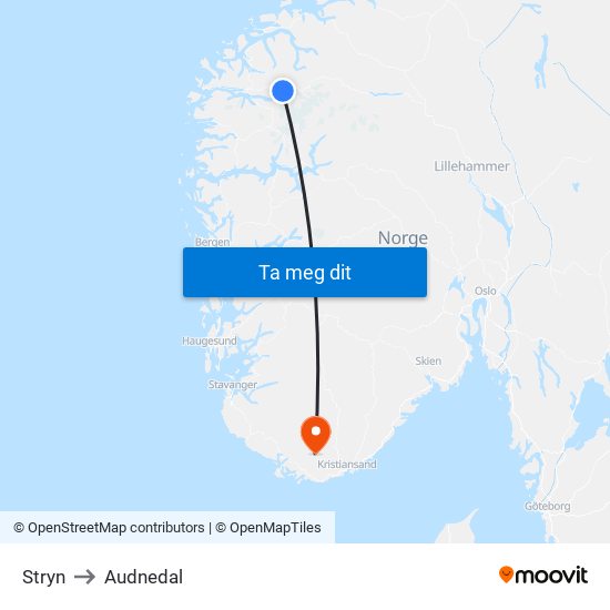 Stryn to Audnedal map