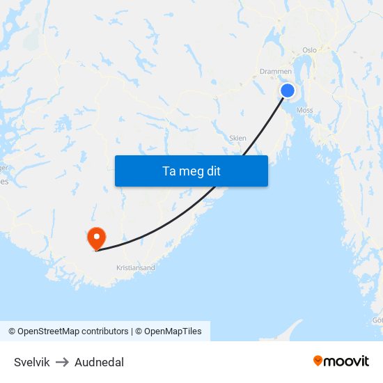 Svelvik to Audnedal map