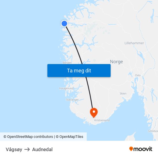 Vågsøy to Audnedal map