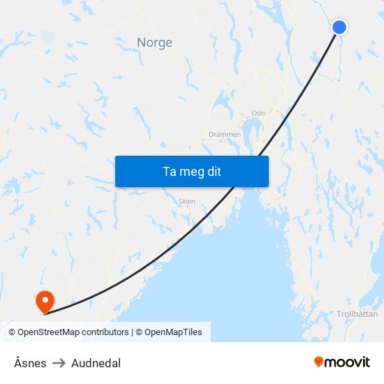 Åsnes to Audnedal map