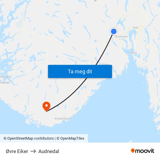 Øvre Eiker to Audnedal map