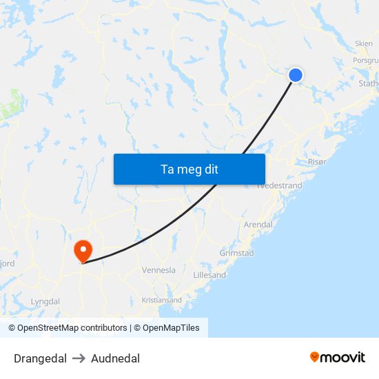 Drangedal to Audnedal map