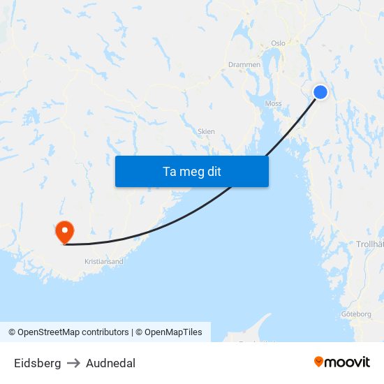 Eidsberg to Audnedal map