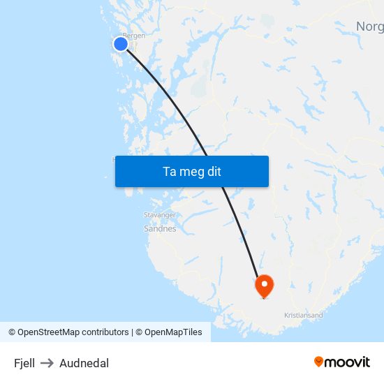 Fjell to Audnedal map