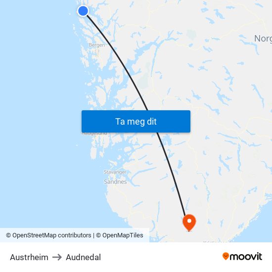 Austrheim to Audnedal map