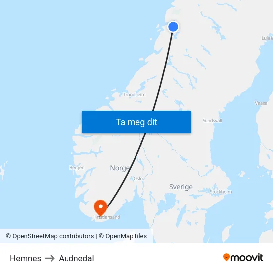 Hemnes to Audnedal map