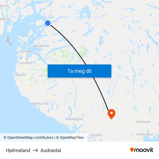 Hjelmeland to Audnedal map