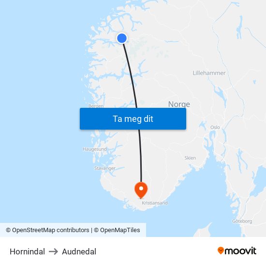Hornindal to Audnedal map