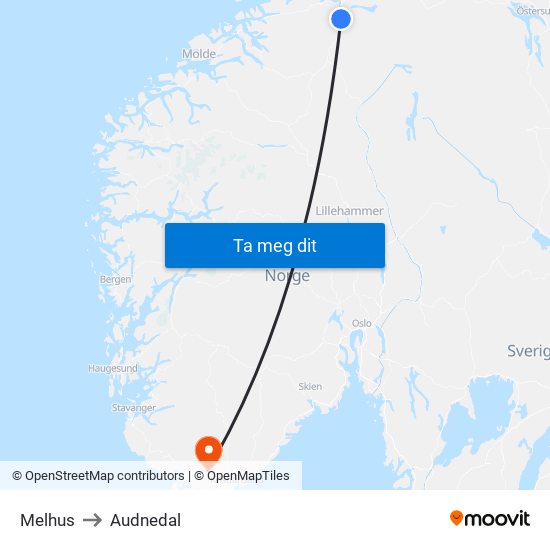 Melhus to Audnedal map