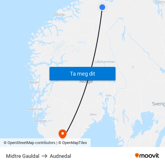 Midtre Gauldal to Audnedal map