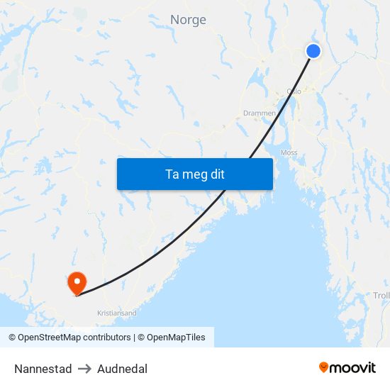 Nannestad to Audnedal map