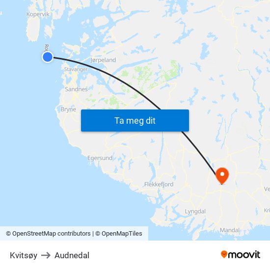 Kvitsøy to Audnedal map