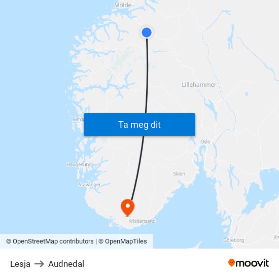 Lesja to Audnedal map