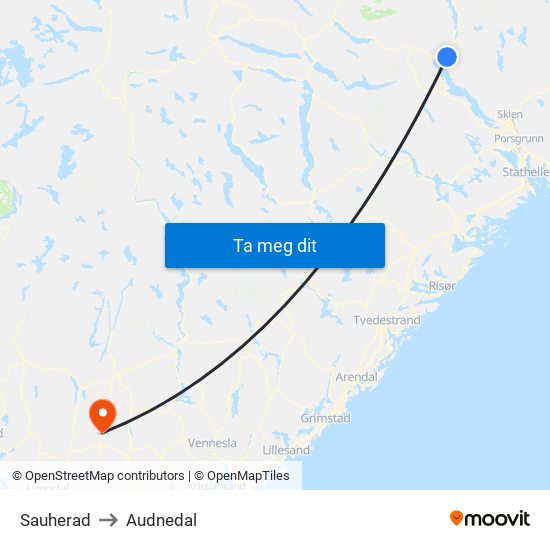 Sauherad to Audnedal map